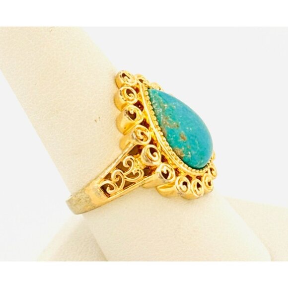 Estate Ross Simon’s Sleeping Beauty Turquoise Ring 14k Gold Over 925 Size 8.75 - Picture 2 of 9